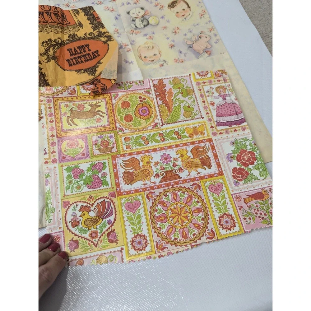 New and Used‎ Vintage Gift Paper 60s 70s Prints Baby Shower Kids Weddings Lot